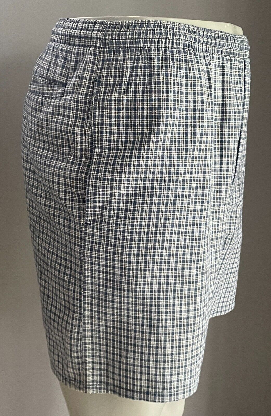2 Pairs Mens Shorts Size L Elastic Waist Grey Black & Blue Yellow White Check