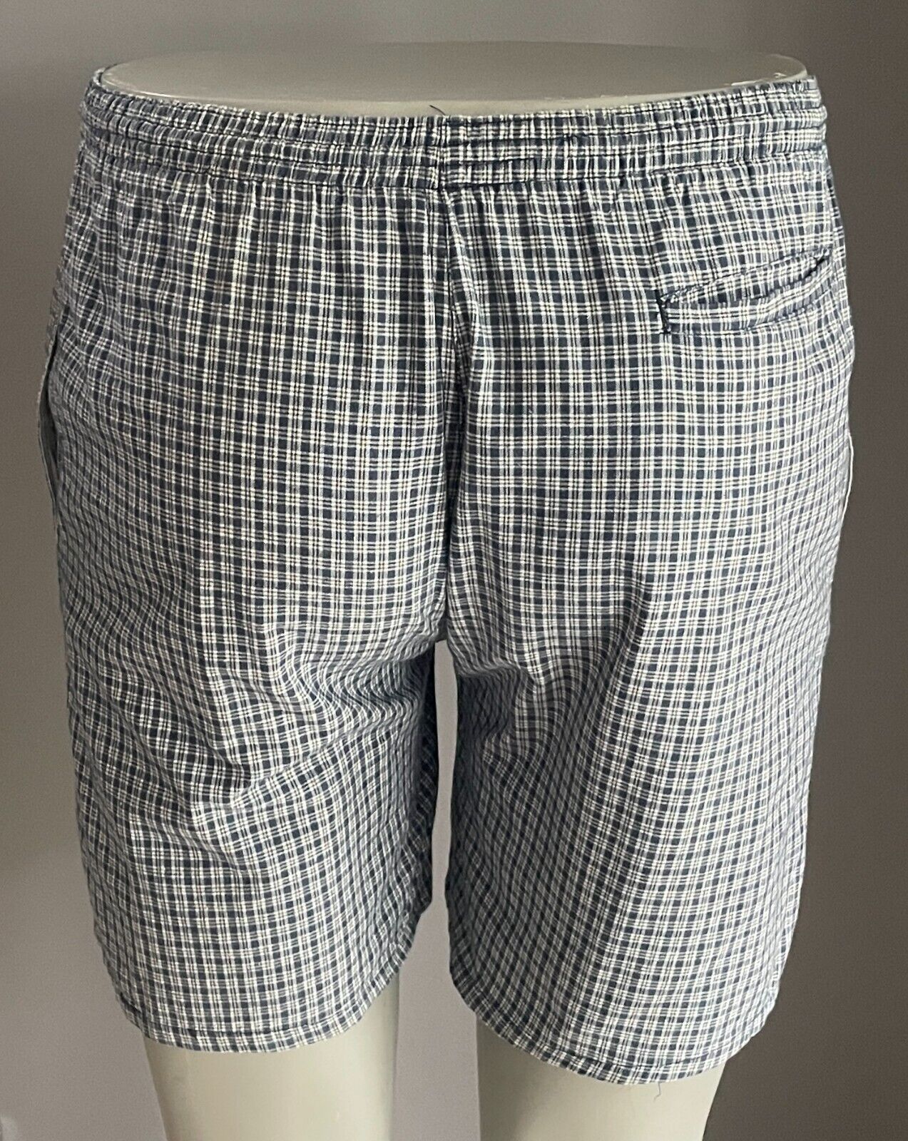 2 Pairs Mens Shorts Size L Elastic Waist Grey Black & Blue Yellow White Check