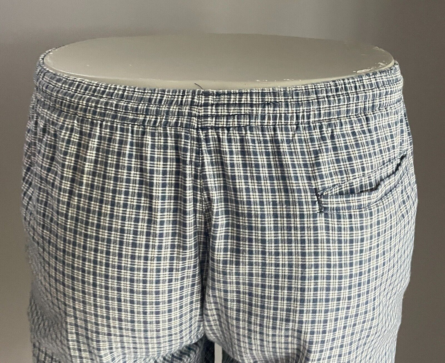 2 Pairs Mens Shorts Size L Elastic Waist Grey Black & Blue Yellow White Check