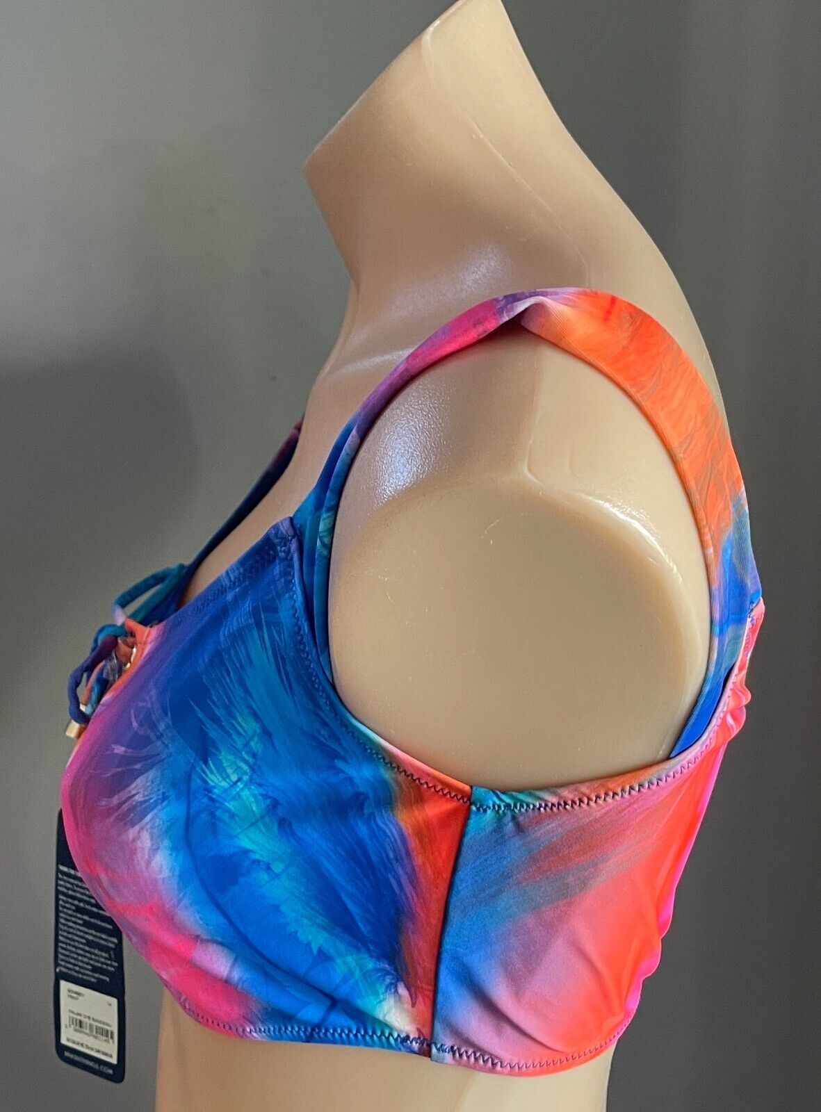 BRAS N THINGS BLUE RUBY Bikini Top Multicoloured Palms Dye Print Sz 14 Tie Front