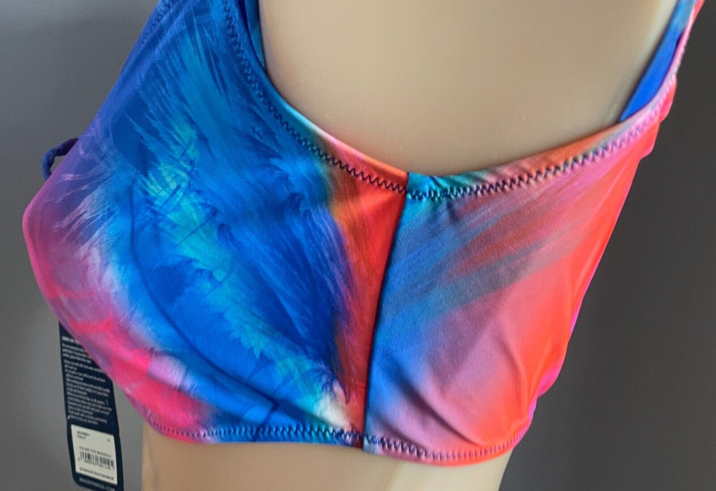 BRAS N THINGS BLUE RUBY Bikini Top Multicoloured Palms Dye Print Sz 14 Tie Front