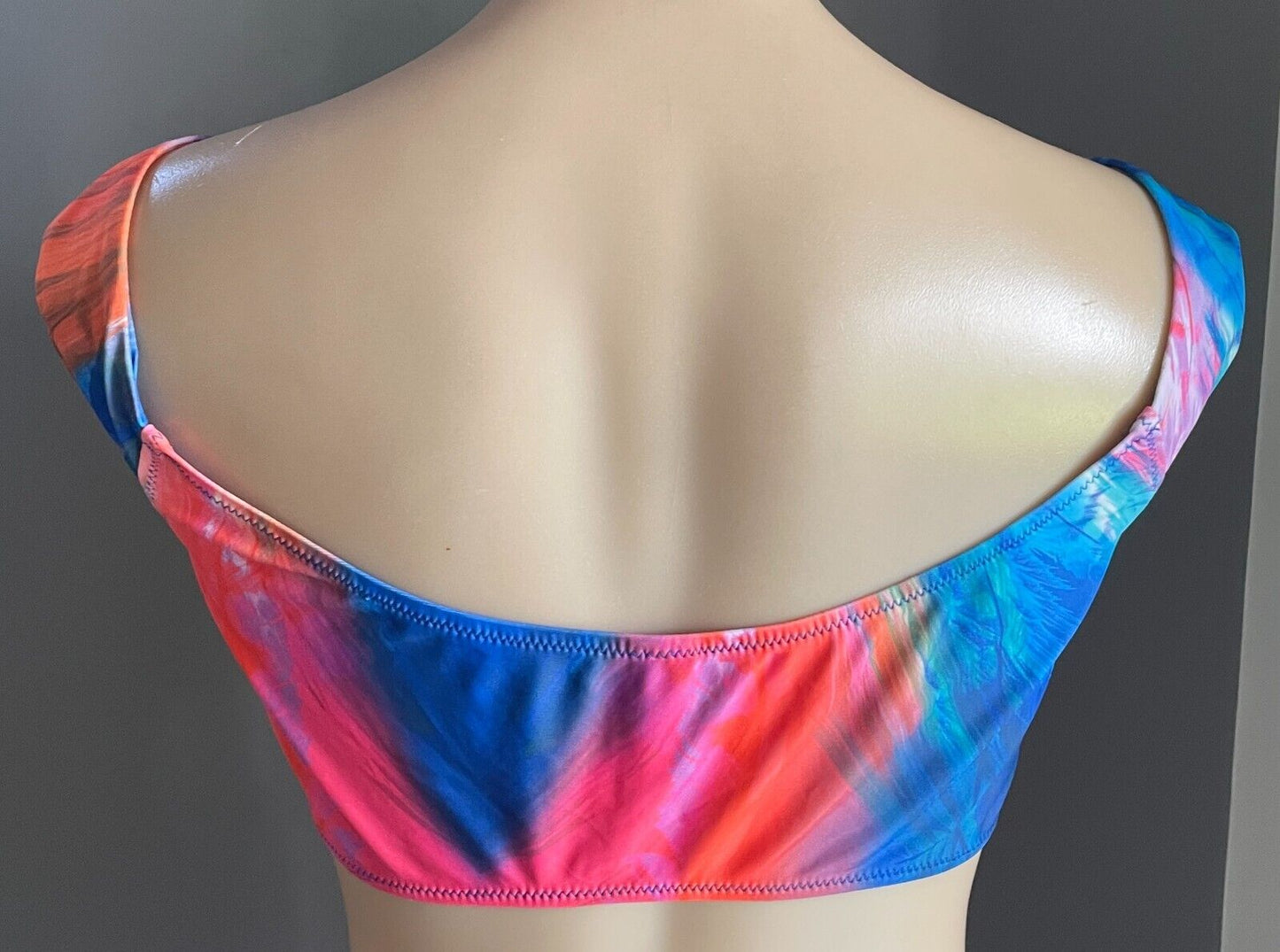 BRAS N THINGS BLUE RUBY Bikini Top Multicoloured Palms Dye Print Sz 14 Tie Front