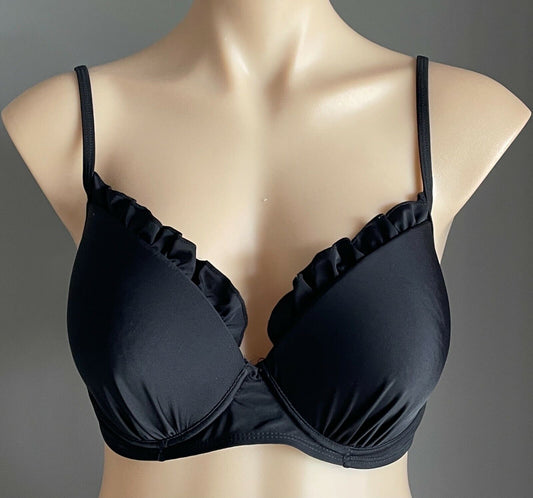 NAKED CURVE Bikini Top BRA ONLY 12 Black Underwire Ruffle Size L AU 12 14 NEW