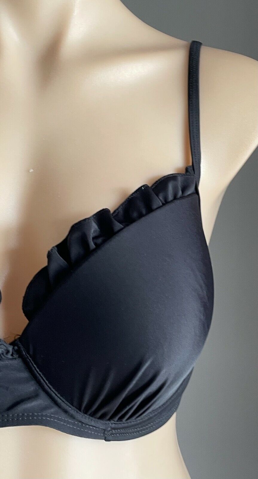 NAKED CURVE Bikini Top BRA ONLY 12 Black Underwire Ruffle Size L AU 12 14 NEW