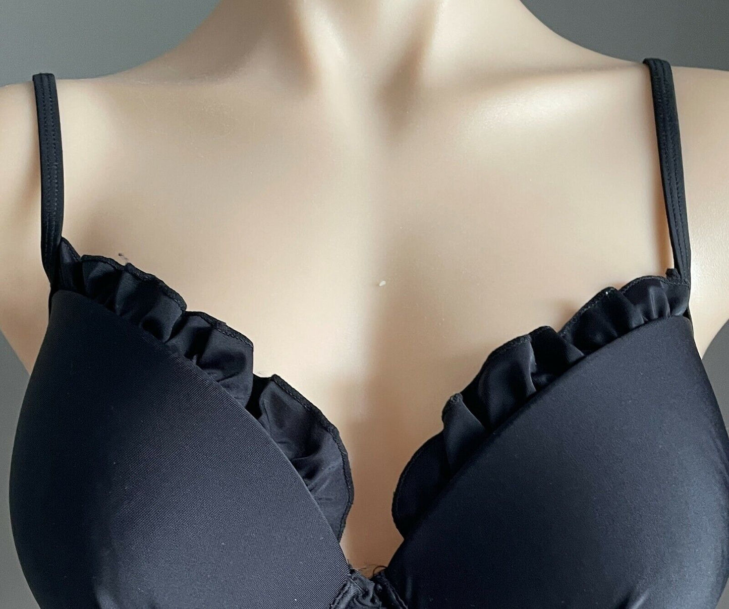 NAKED CURVE Bikini Top BRA ONLY 12 Black Underwire Ruffle Size L AU 12 14 NEW