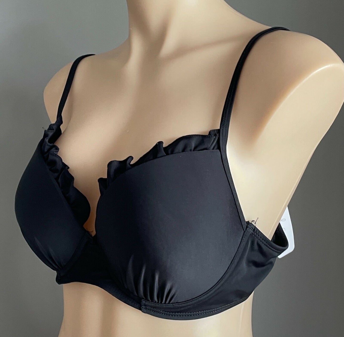 NAKED CURVE Bikini Top BRA ONLY 12 Black Underwire Ruffle Size L AU 12 14 NEW