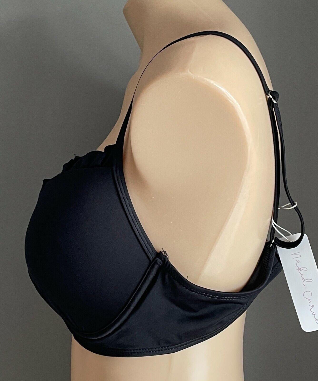 NAKED CURVE Bikini Top BRA ONLY 12 Black Underwire Ruffle Size L AU 12 14 NEW