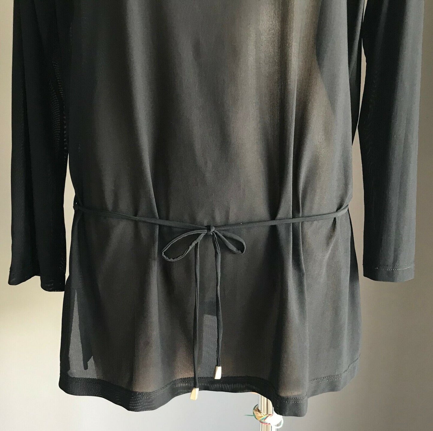 SEAFOLLY Beach Cover Top Black Mesh Net Long Sleeve Tunic Waist Tie Size L 12 14