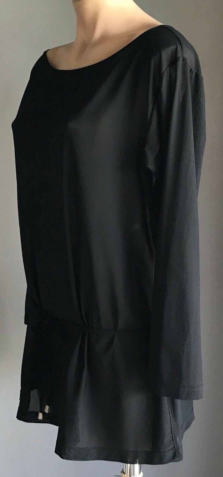 SEAFOLLY Beach Cover Top Black Mesh Net Long Sleeve Tunic Waist Tie Size L 12 14