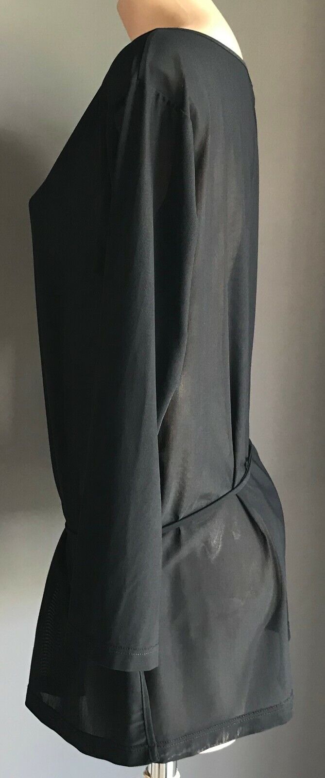 SEAFOLLY Beach Cover Top Black Mesh Net Long Sleeve Tunic Waist Tie Size L 12 14