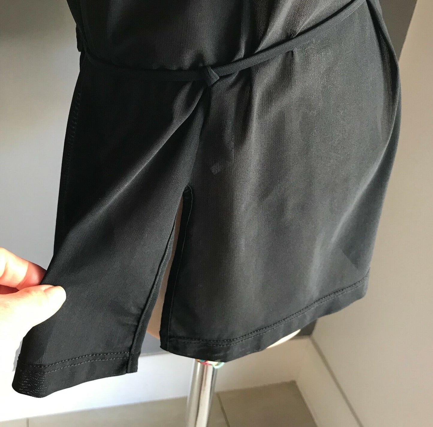 SEAFOLLY Beach Cover Top Black Mesh Net Long Sleeve Tunic Waist Tie Size L 12 14