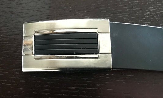 Mens LEATHER Belt BUCKLE Black Dress w Silver & Black Buckle Size 97 W 118 cm L