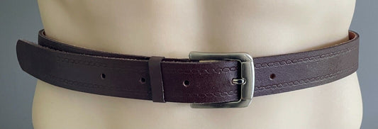 Mens LEATHER Belt 3cm BROWN Dress Silver Buckle 1 Pin Fit Waist 77 - 90cm NEW