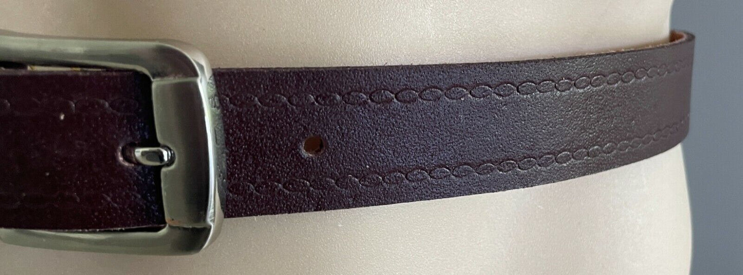 Mens LEATHER Belt 3cm BROWN Dress Silver Buckle 1 Pin Fit Waist 77 - 90cm NEW