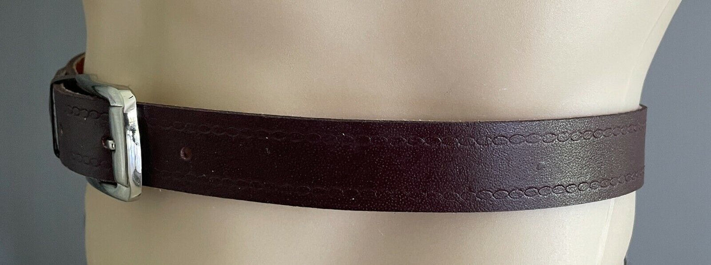 Mens LEATHER Belt 3cm BROWN Dress Silver Buckle 1 Pin Fit Waist 77 - 90cm NEW