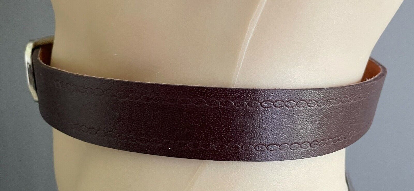 Mens LEATHER Belt 3cm BROWN Dress Silver Buckle 1 Pin Fit Waist 77 - 90cm NEW