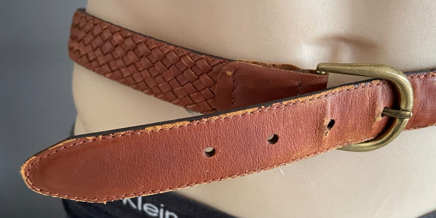 Mens LEATHER Belt KANGAROO BELT COMPANY Tan Plaited Belt Size 42 102 - 107cm