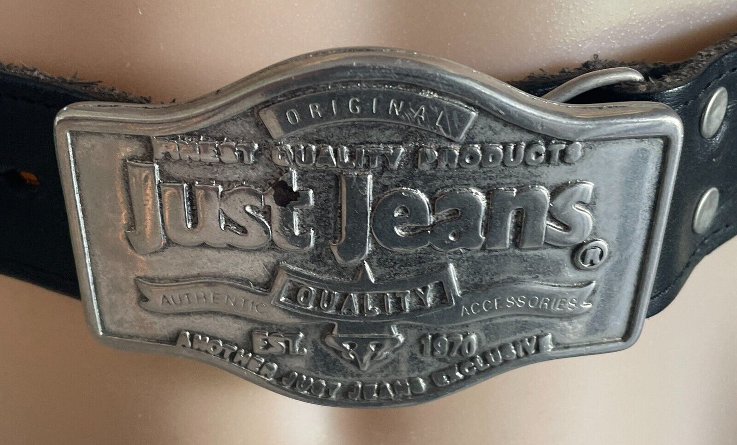 JUST JEANS Mens LEATHER Belt Black Western Cowboy Style Waist 57 - 72cm 4cm Wide
