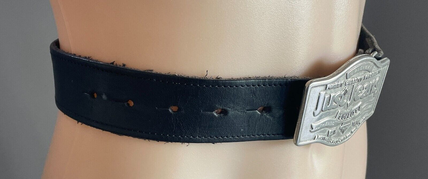 JUST JEANS Mens LEATHER Belt Black Western Cowboy Style Waist 57 - 72cm 4cm Wide