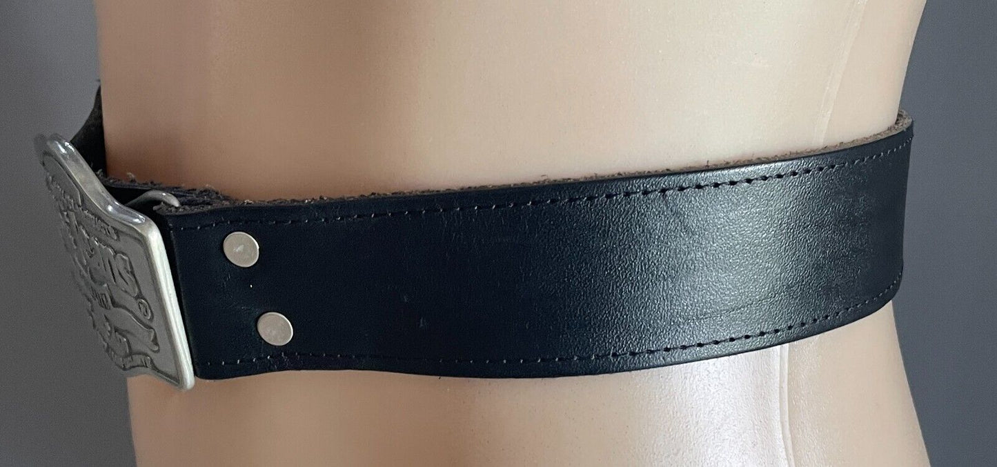 JUST JEANS Mens LEATHER Belt Black Western Cowboy Style Waist 57 - 72cm 4cm Wide