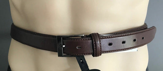 Mens LEATHER Belt Brown Dress Belt Pewter Pin Buckle Trim Sz 44 46 in Waist NEW