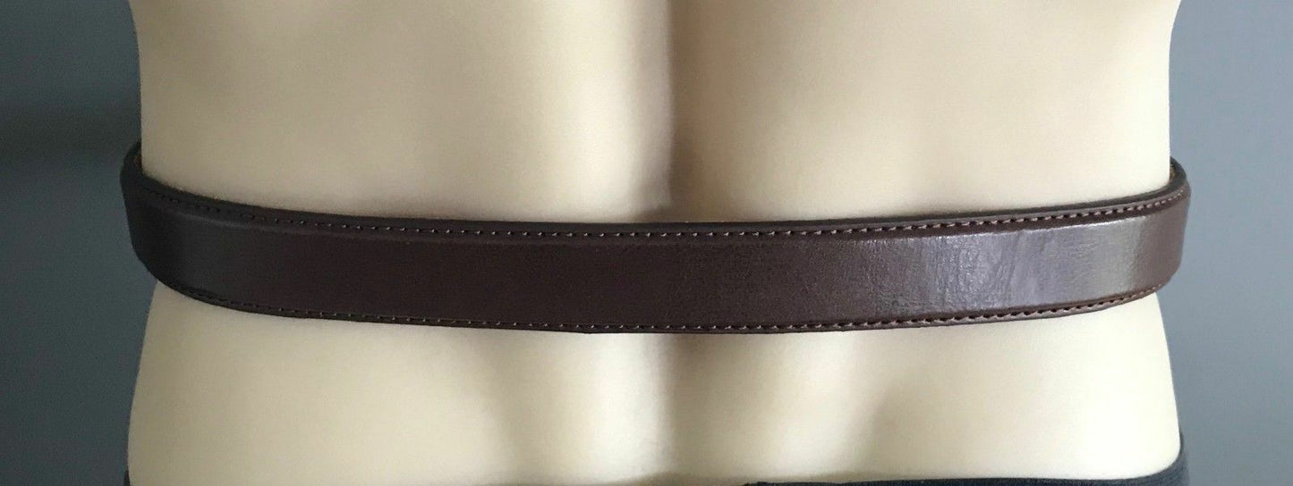 Mens LEATHER Belt Brown Dress Belt Pewter Pin Buckle Trim Sz 44 46 in Waist NEW