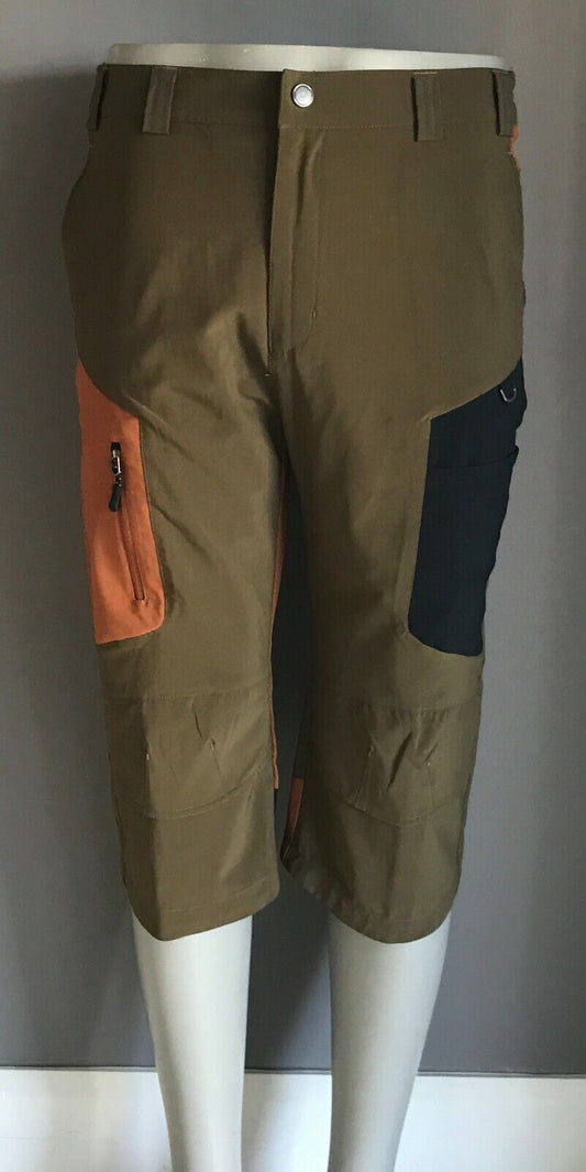 Mens PANTS Khaki Brown & Black Quick Dry Hiking Capri Zip Belt Loops Sz 36 NEW