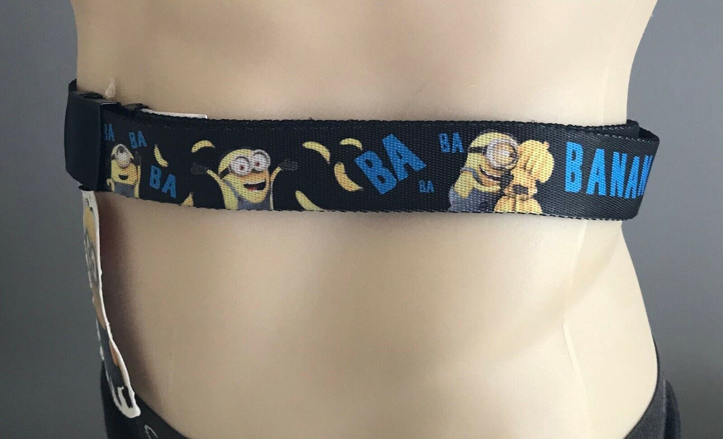 Mens Belt DESPICABLE ME 3.5cm Wide Minions Banana Print Ratchet Buckle 117cm NEW