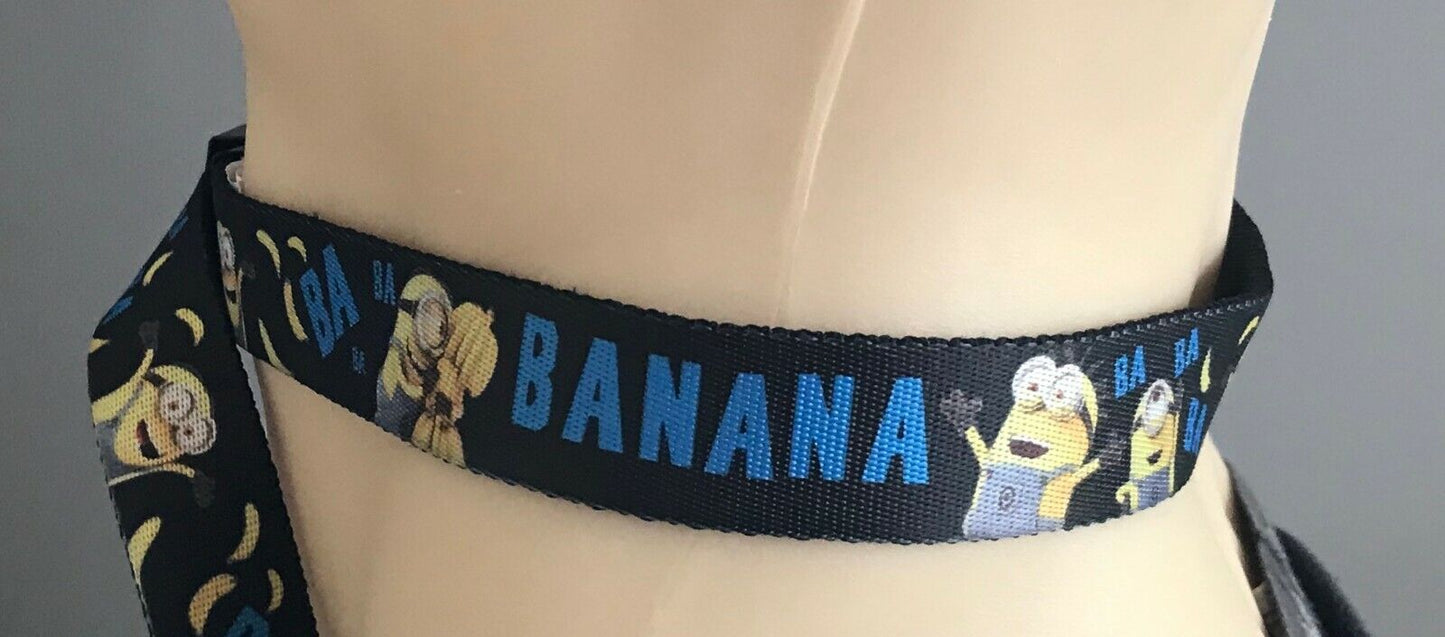 Mens Belt DESPICABLE ME 3.5cm Wide Minions Banana Print Ratchet Buckle 117cm NEW
