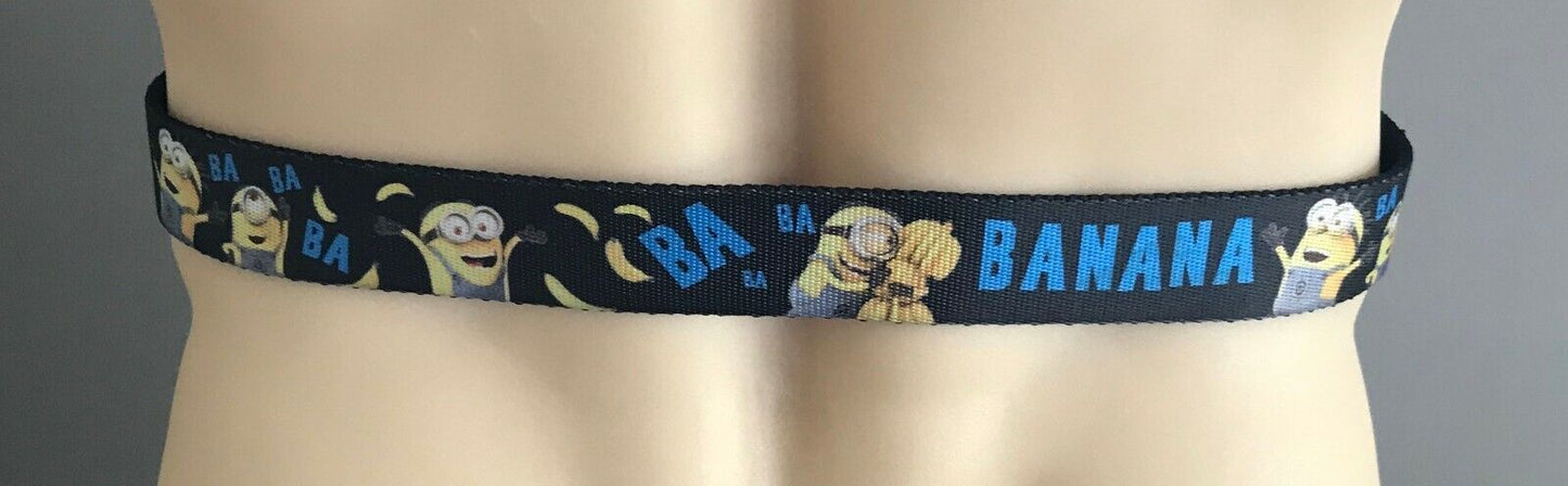 Mens Belt DESPICABLE ME 3.5cm Wide Minions Banana Print Ratchet Buckle 117cm NEW