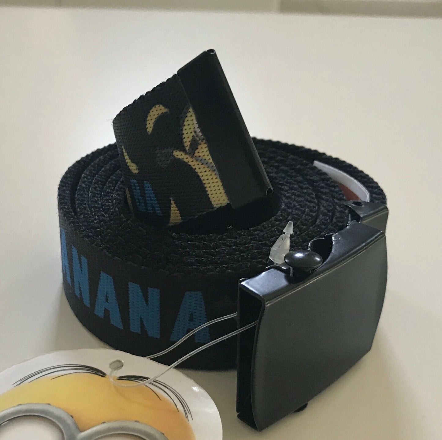 Mens Belt DESPICABLE ME 3.5cm Wide Minions Banana Print Ratchet Buckle 117cm NEW