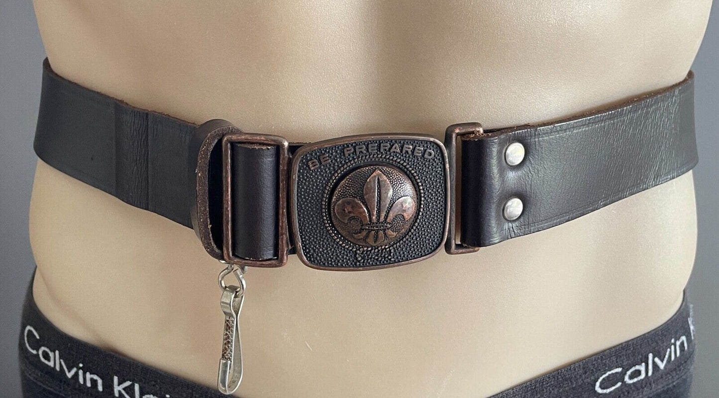 Mens Belt MACKENZIE Brown Boy Scouts "Be Prepared" Size 36 90cm Waist Vintage