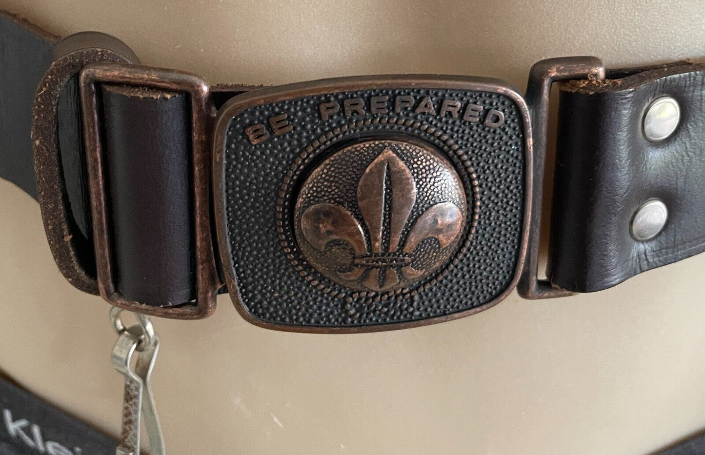 Mens Belt MACKENZIE Brown Boy Scouts "Be Prepared" Size 36 90cm Waist Vintage