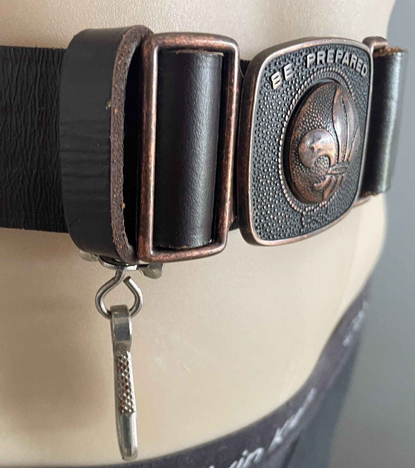 Mens Belt MACKENZIE Brown Boy Scouts "Be Prepared" Size 36 90cm Waist Vintage