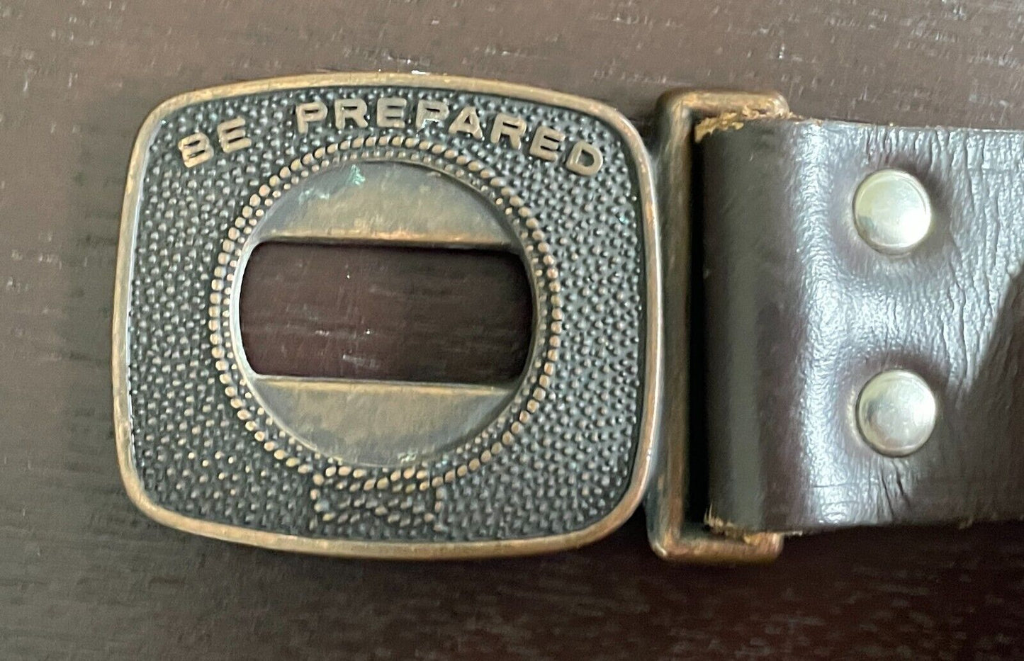 Mens Belt MACKENZIE Brown Boy Scouts "Be Prepared" Size 36 90cm Waist Vintage