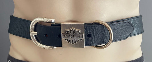 Mens LEATHER Belt HARLEY DAVIDSON Black Size 32 Bar & Shield 99540-04VM Vintage