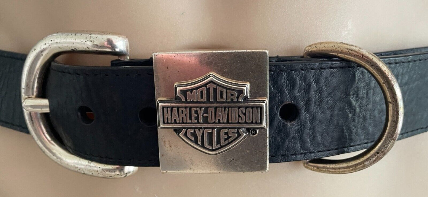 Mens LEATHER Belt HARLEY DAVIDSON Black Size 32 Bar & Shield 99540-04VM Vintage