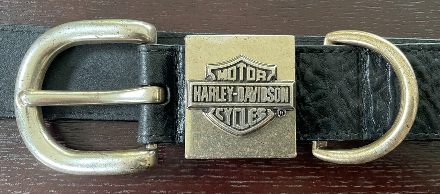 Mens LEATHER Belt HARLEY DAVIDSON Black Size 32 Bar & Shield 99540-04VM Vintage