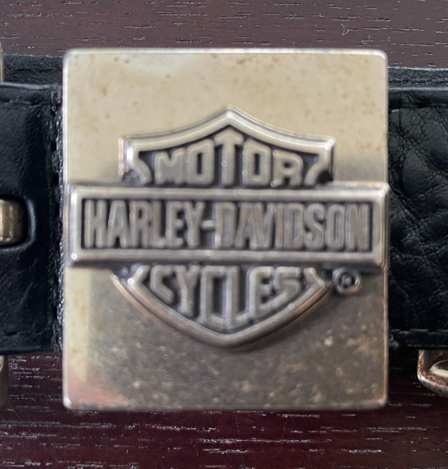 Mens LEATHER Belt HARLEY DAVIDSON Black Size 32 Bar & Shield 99540-04VM Vintage