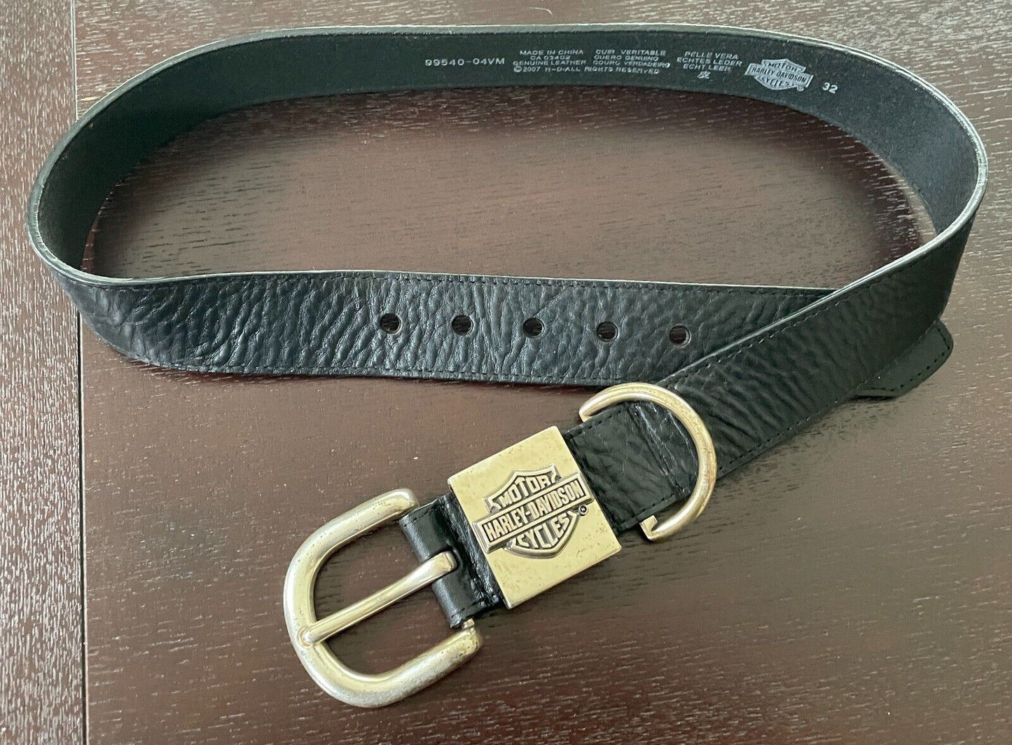 Mens LEATHER Belt HARLEY DAVIDSON Black Size 32 Bar & Shield 99540-04VM Vintage