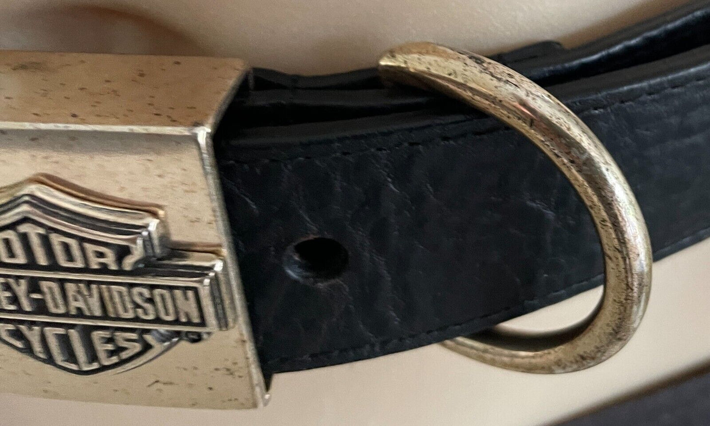 Mens LEATHER Belt HARLEY DAVIDSON Black Size 32 Bar & Shield 99540-04VM Vintage