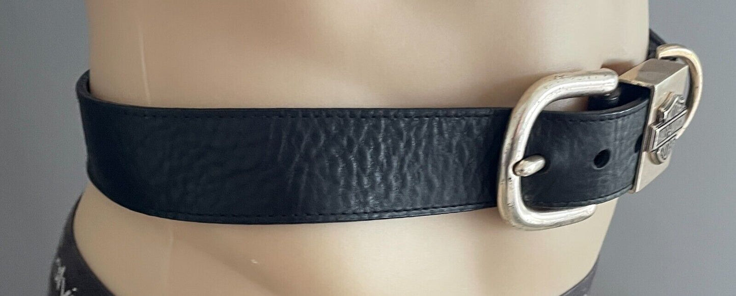 Mens LEATHER Belt HARLEY DAVIDSON Black Size 32 Bar & Shield 99540-04VM Vintage