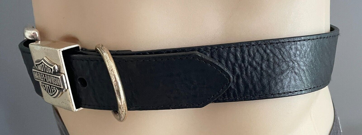 Mens LEATHER Belt HARLEY DAVIDSON Black Size 32 Bar & Shield 99540-04VM Vintage