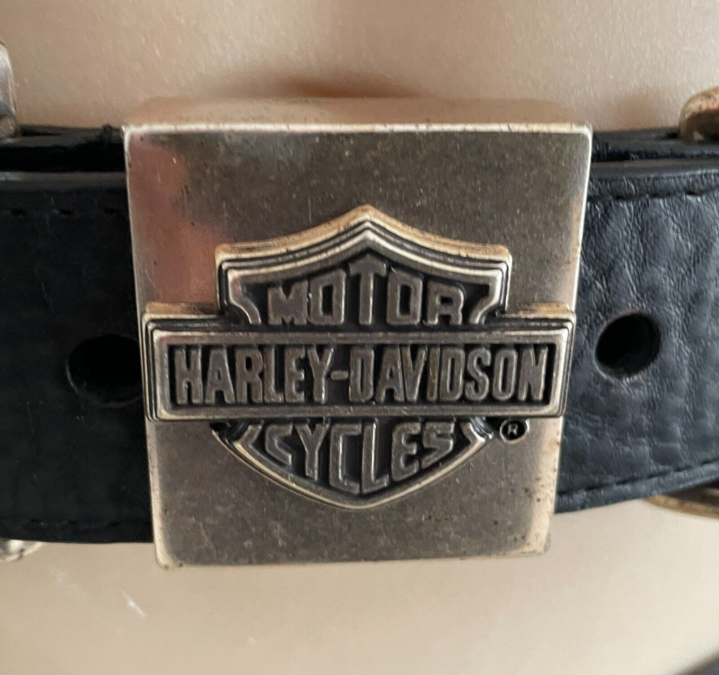 Mens LEATHER Belt HARLEY DAVIDSON Black Size 32 Bar & Shield 99540-04VM Vintage