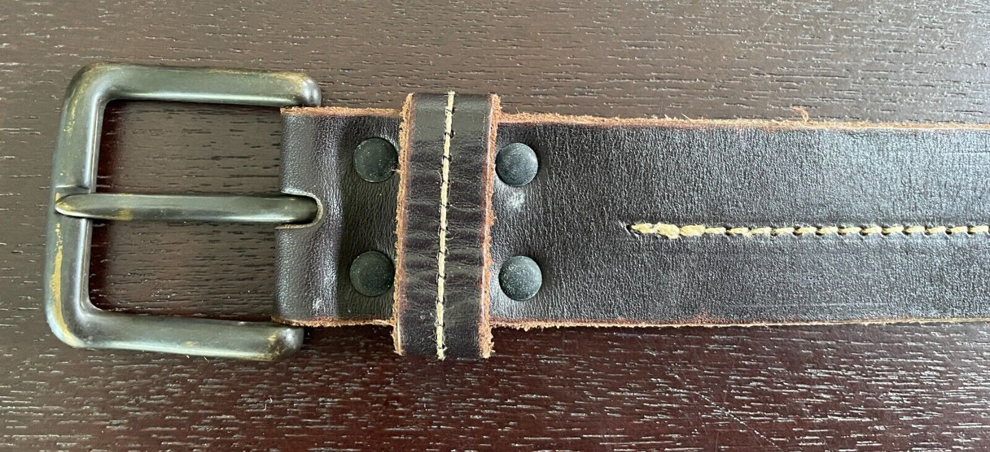 COLORADO LEATHER Belt Brown Contrast Stitch Trim Mens Sz M Waist 90 100 4cm Wide