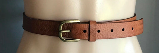 Mens LEATHER Belt 3cm Belt Embossed Tan w Bronze Buckle To Fit Waist 97 - 110cm