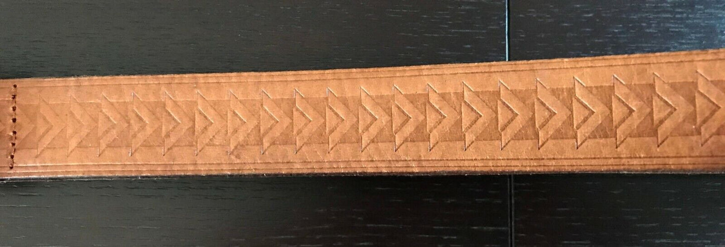 Mens LEATHER Belt 3cm Belt Embossed Tan w Bronze Buckle To Fit Waist 97 - 110cm