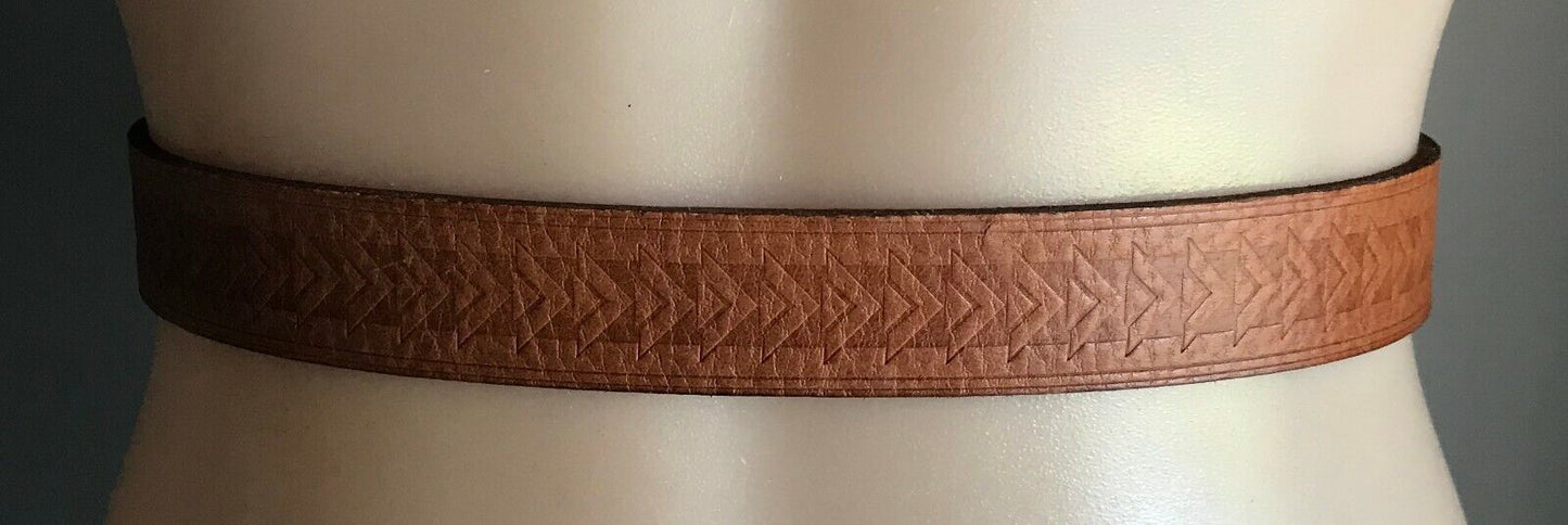 Mens LEATHER Belt 3cm Belt Embossed Tan w Bronze Buckle To Fit Waist 97 - 110cm