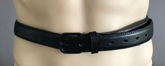 Mens LEATHER Belt DLC Mens 3.5cm Black  Pewter Buckle To Fit Waist 38 110cm NEW