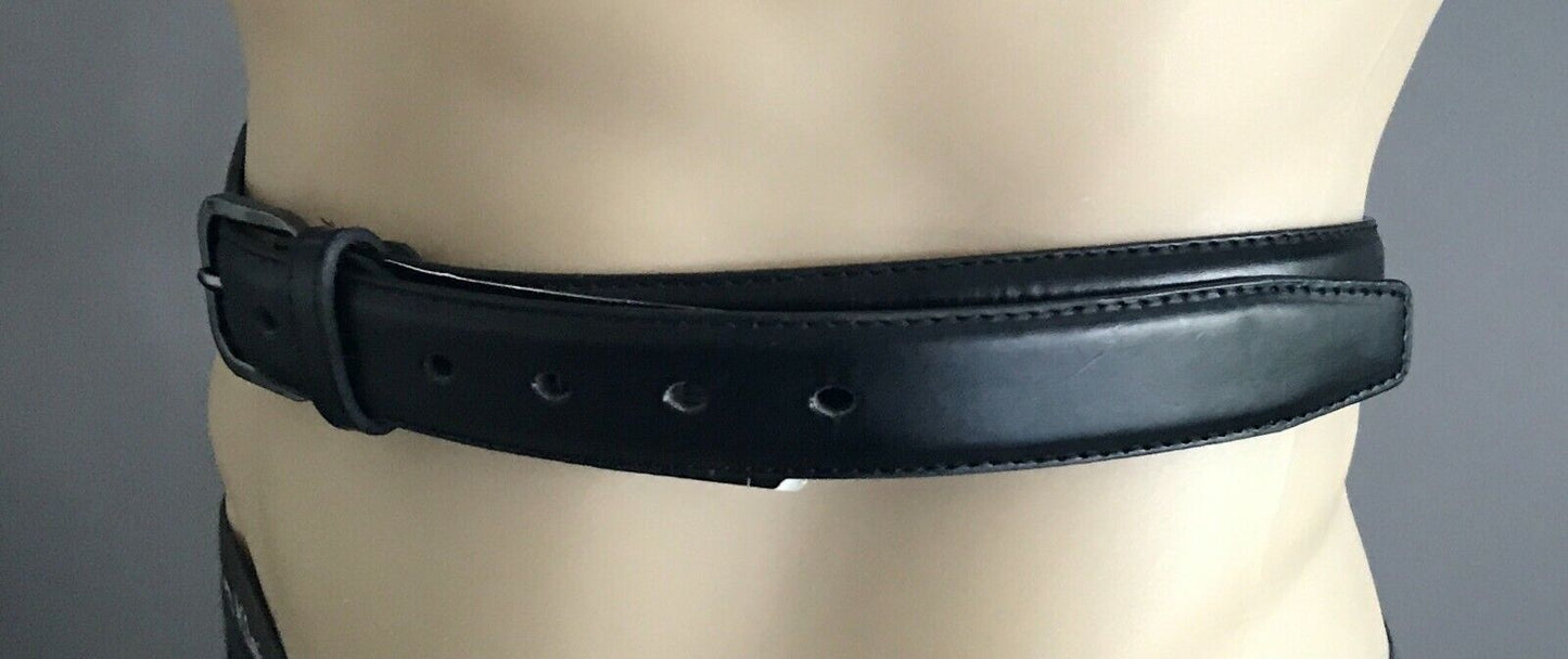 Mens LEATHER Belt DLC Mens 3.5cm Black  Pewter Buckle To Fit Waist 38 110cm NEW